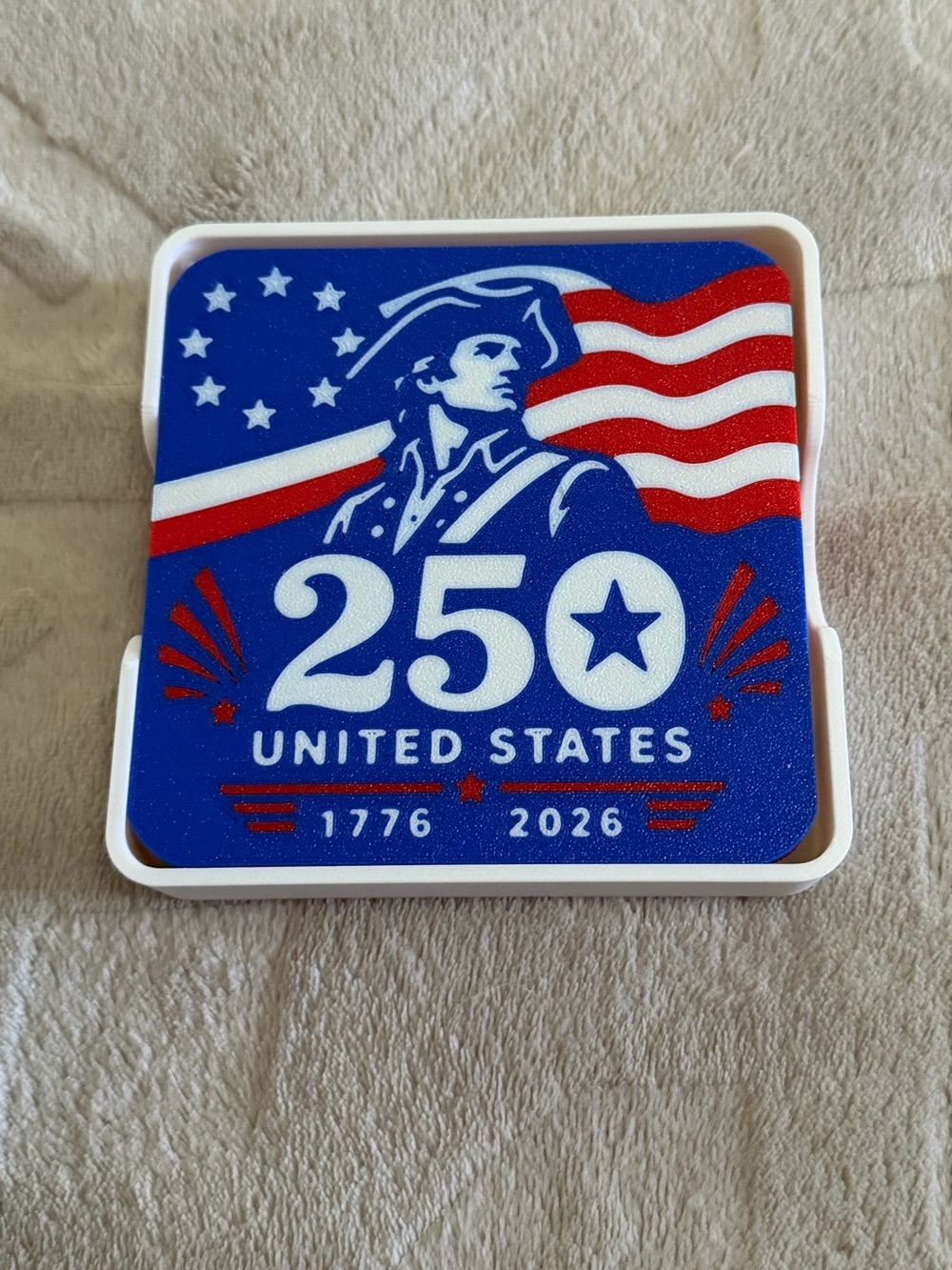Hand Crafted 3D printed Red, White, Blue 250th Anniversary Set of 4 Coasters
